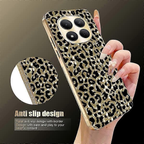 Leopardmønster telefondeksel til Xiaomi Redmi Note 15 Pro+ 5G med gullramme