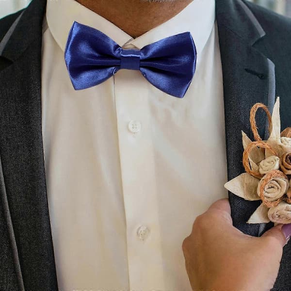 Sæt med satin butterfly og mavebælte til formelt brug til mænd, 3 dele, kongeblå