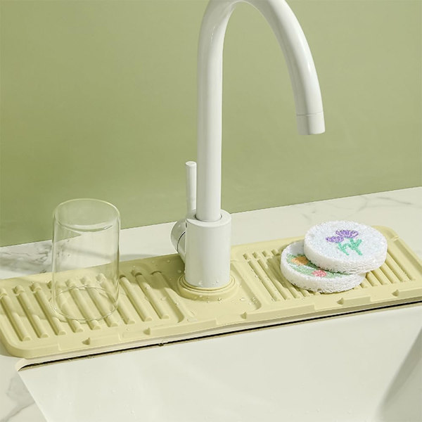 2-i-1 absorberande silikonmatta, diskbänksmatta anpassad för att passa alla kranar, diskbänksmatta köksmatta, snygg köksförvaring (off-white, 1 st)