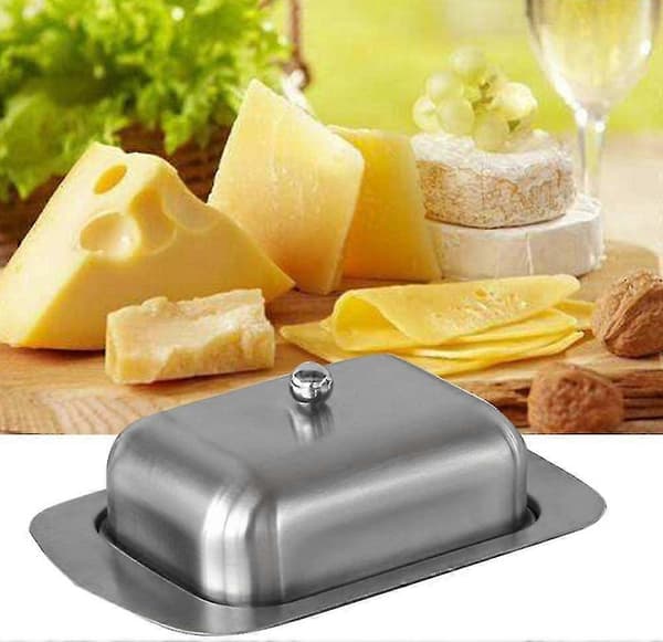 Smørfat Smørfat i rustfritt stål med lokk - Solid ostesmørbeholder - Smør- og ostelagringsboks