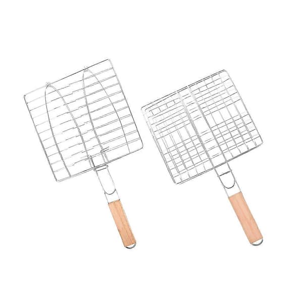 Fiskegrillkurv Trehåndtak i rustfritt stål for BBQ-grilling 2 stk