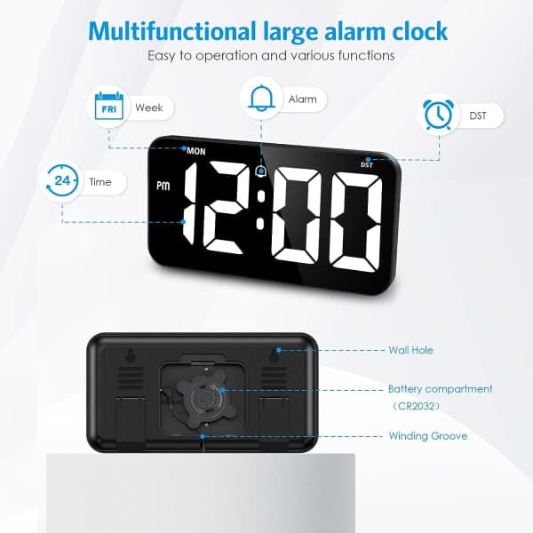Digital Wall Clock Large Screen 11' Large Digital Clock with Automatic Dimming 12/24H Silent Wall Clock for Living Room Decor