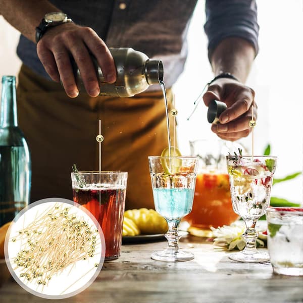 100 st cocktailspett i bambu för aptitretare, guldfärgade