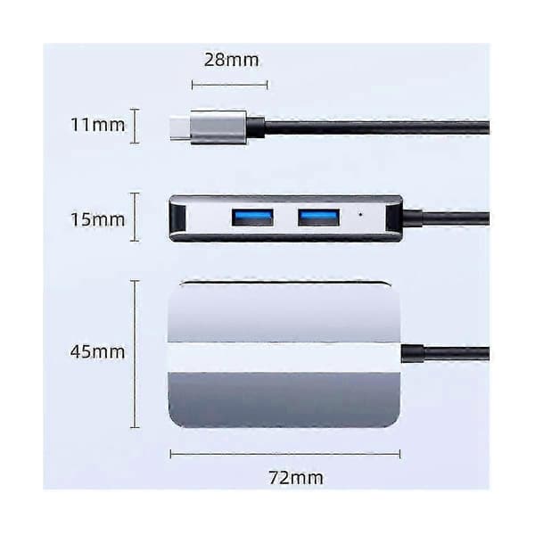 USB C Hub Dockingstasjon 5-i-1-adapter med RJ45 SD TF-kortleser for bærbar PC og spillkonsoll