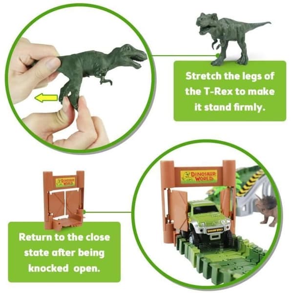Dinosaur Bilbane Sæt til Børn - 142 Dele - Fleksibel - Gave til Alderen 3-6