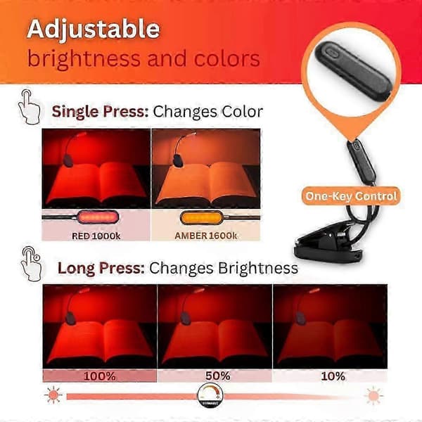 Reading Lamp + Red Light. Giftable Blue Light Blocking Book Lamp for Reading in Bed