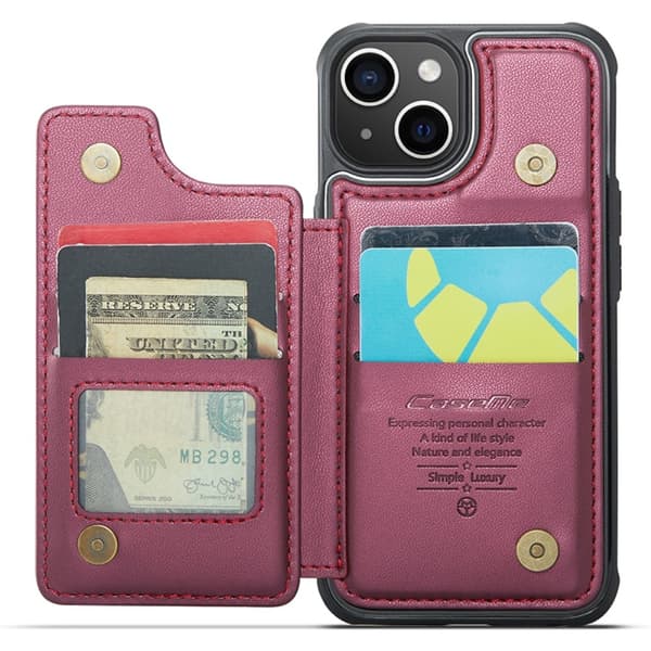 CASEME iPhone 15 Case RFID Kickstand Wallet Wine Red 80