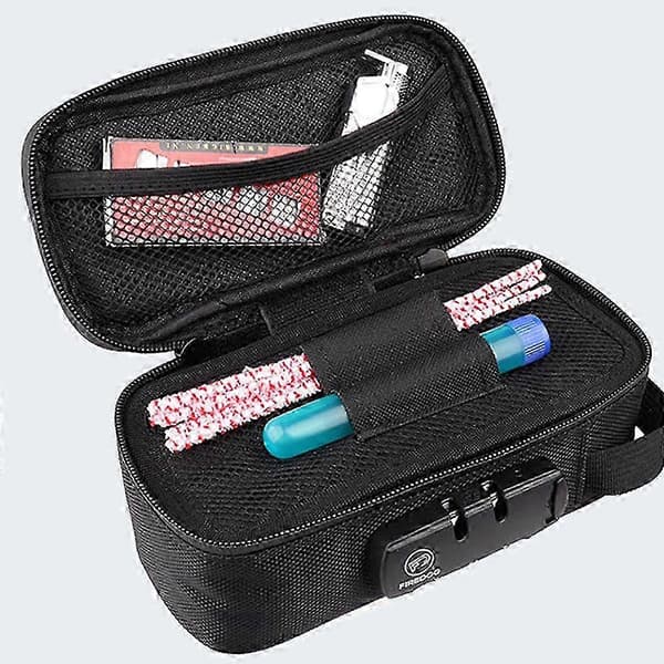 Luktsikker pose med lås, karbonfôret luktsikker etui beholdere for reiseoppbevaring kullpose Black