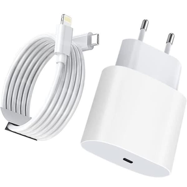 20W hurtiglader - USB C til Lightning - 2m - Kompatibel med iPhone/iPad - Ladeblokk