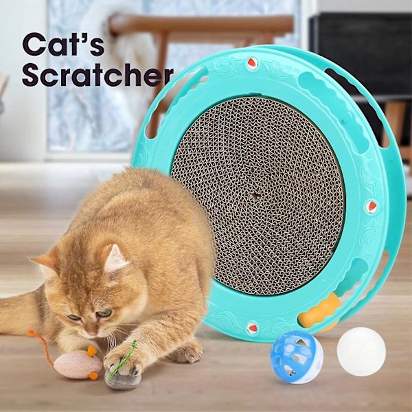 Cat Scratching Toy Rund Cat Scratcher Board med boll Interaktiv leksak Träning Kattleksak för att flaxa, slå och jaga Gratis frakt