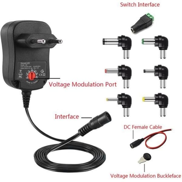Strömadapter - VONETS - 12W - 6 uttag - 3V till 12V - Inomhus