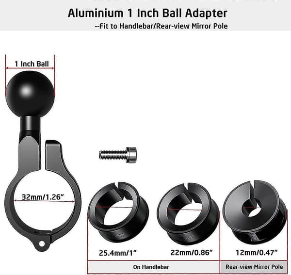 Aluminium 1\" kuglebeslagadapter, kuglebase