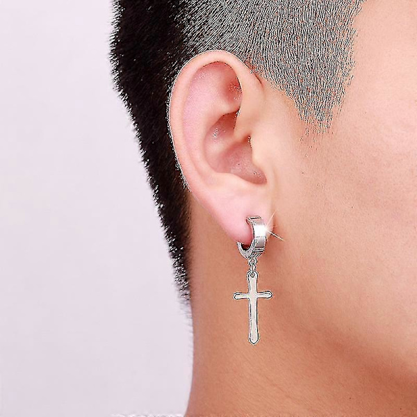 Clip-On Kryds Dangle Hoopsæt, Rustfrit Stål Ingen Piercing