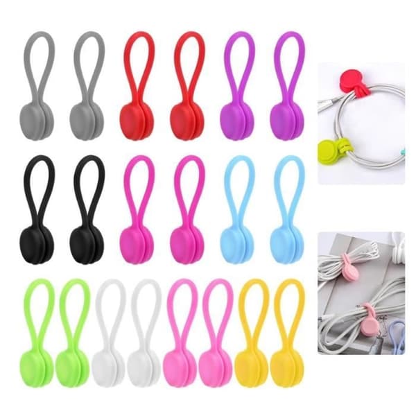 Magnetiske kabelbindere - Silikone - 20 stk - Sort - Genanvendelige - 11 cm