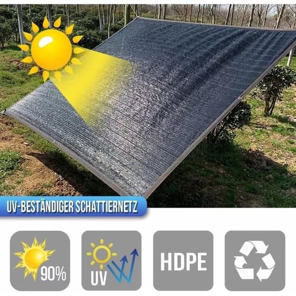 Solsejl - 3 x 6 m - 90% skygge - UV-beskyttelse - Sort