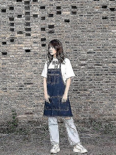 Denimforklæde, justerbart hagesmækforklæde til unisex med lommer til madlavning i køkkenet, kort mørkeblå