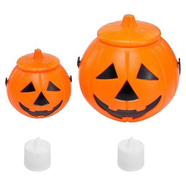 Halloween græskarspand lys 2 sæt plastlysende lanterner til dekoration