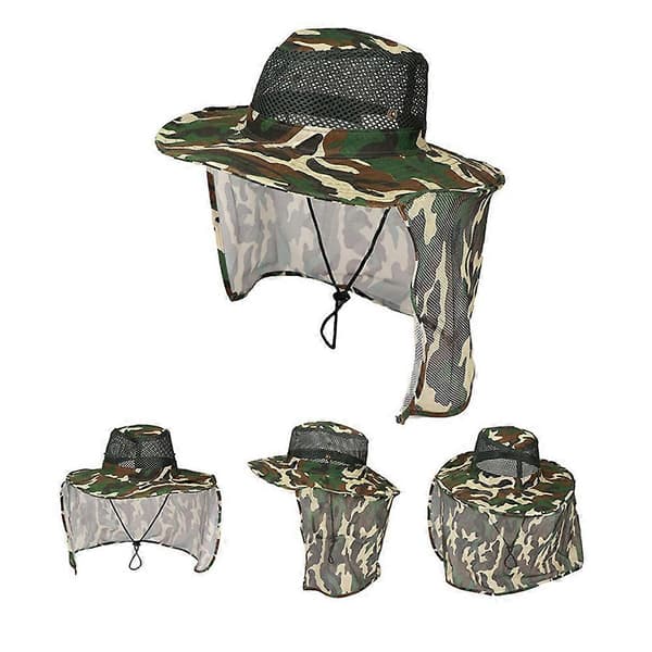 UV-beskyttende solhat camouflage bredskygget hat til brug 1 stk