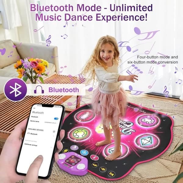 Tanssimatto - Tyttöjen lelut - Monivärinen - Bluetooth - 6 LEDiä - 27 vaikeustasoa