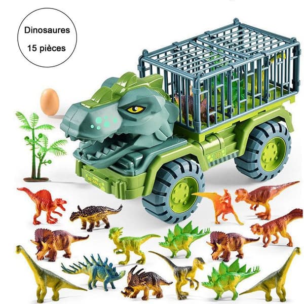 Dinosaur Transporter - Dinosaur Bil - ABS - 15 Figurer - Grøn