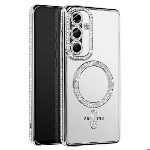 Coque Diamant för Samsung Galaxy A56 MagSafe Kontur Strass Silver Grå