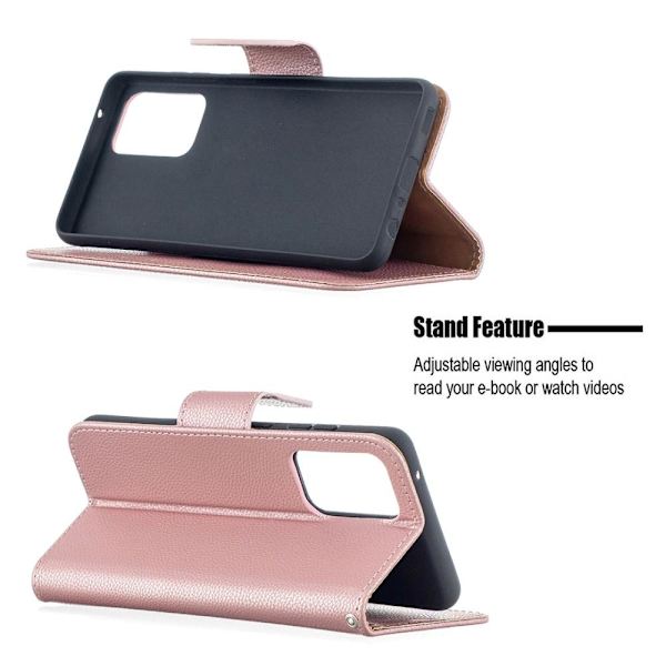 SKALO Yhteensopiva Samsung A52/A52s Premium Litsi Lompakkokotelo - Pinkki Pink Rosa
