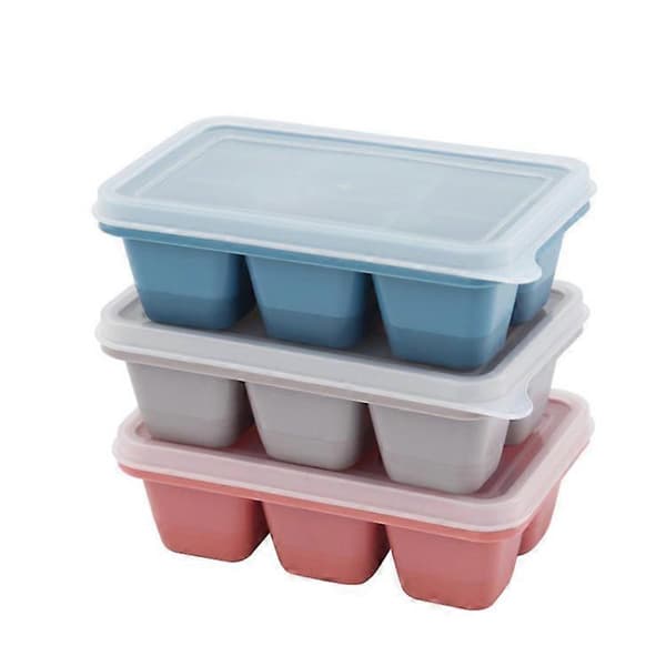 3-pack Flexibla Silikon Mini 6 Blocks Isbricka Form Med Lock Iskubslåda
