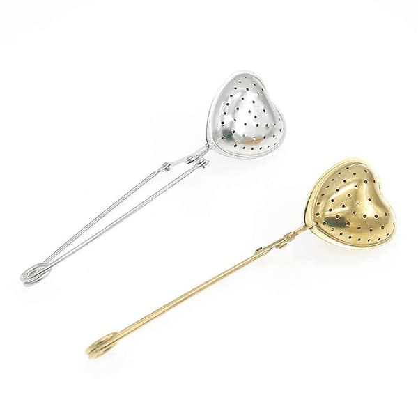 Tesil för teanvändning 2 st silver rostfritt stål hjärtformad infuser