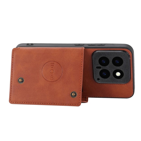 För Xiaomi 14- case korthållare PU-läderbelagd TPU Kickstand Cover - Ljusbrun Light brown
