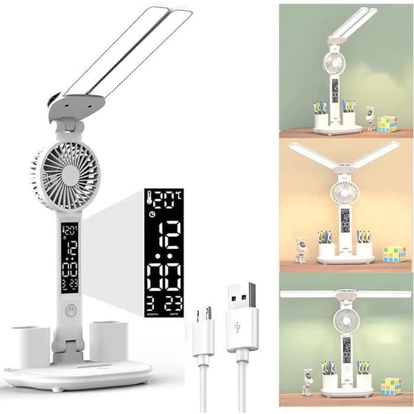 LED Skrivebordslampe - Ikke specificeret - Dobbelt hoved - 3200mAh - Sammenfoldelig - Med ventilator
