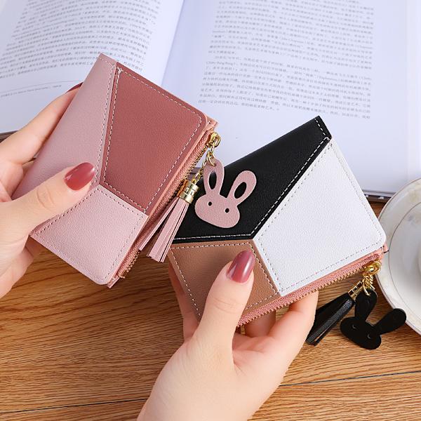 Kvinnor Flickor Liten Plånbok Bifold Ultra-tunn PU Läder (Rosa)