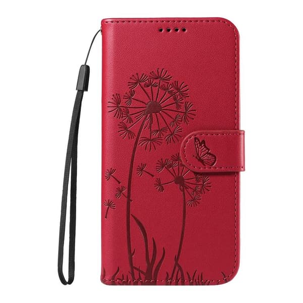 Samsung Galaxy S26 5G Case with Dandelion Embossing - Leather Flip Case Röd
