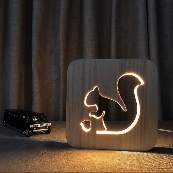 3D Egern Natlampe Træ LED Lampe til Belysning Skrivebordslampe