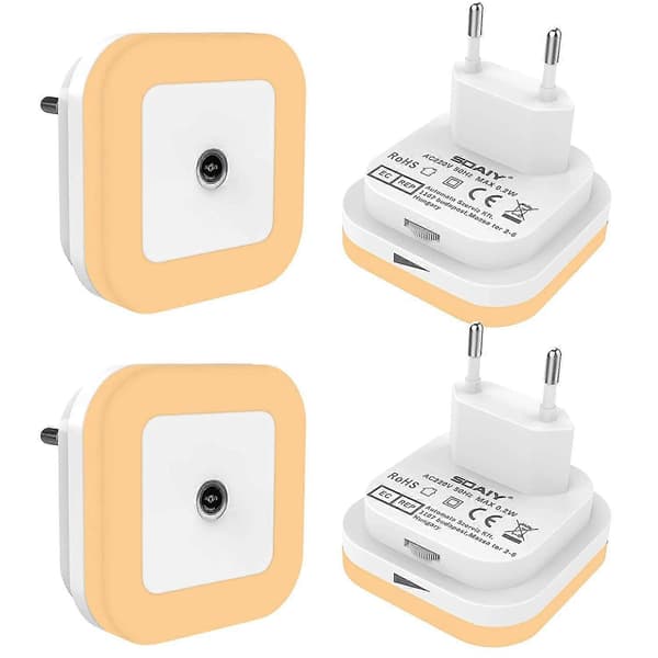 4 stk. LED automatisk natlys, natlys med natlyssensor, LED justerbart lys, LED statisk stik