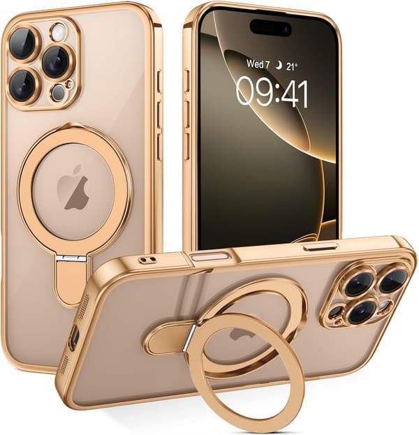 iPhone 16 Pro Case [Compatible with Magsafe], Invisible Ring Stand Clear Back Shockproof Protection, Desert Titanium