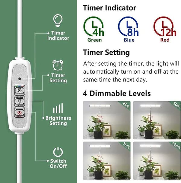 Full Spectrum LED Grow Light 120 LED / Plant Lighting - Timer, Adjustable