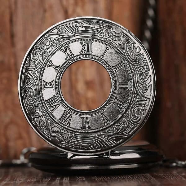 Taskukello antiikkityylinen roomalaiset numerot taskukello musta ontto kotelo steampunk kvartsi
