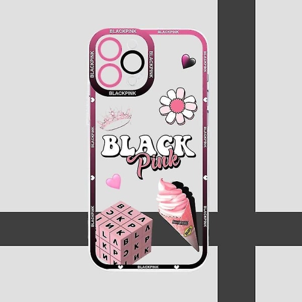 P-svart-rosa L-lisa-jisoos Phone case Transparent För Iphone 13promax 13 14 12 11 Pro Max Mini Funda Soft Telefoon Coque Hög kvalitet