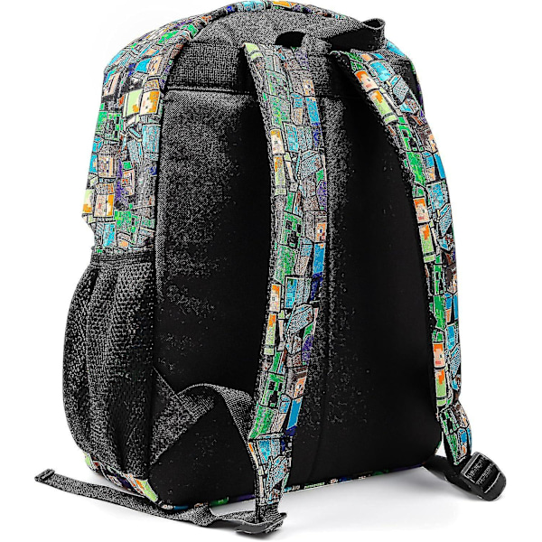 Minecraft reppu pojille | Kids Gamer Black School Reppu | Vihreä Creeper Zombie Skeleton Enderman & Cave Spider hahmojen laukku