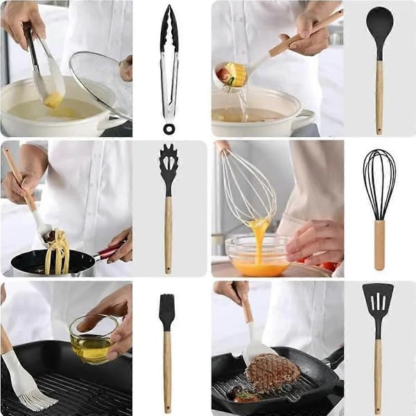 12 Pcs. Non-stick Kitchen Utensil Set Silicone Cooking Spatula Kitchen Accessories grey