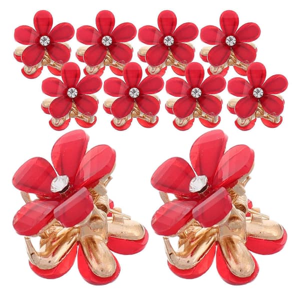 10 st röda blomhårklämmor Mini klämmor för flickor metalltillbehör