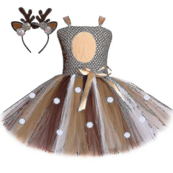 Barns jul Hjortklänning Skicka hårbåge Flickor Kostym Kjol Mesh Princess Tutu Kjol Princess Skirt