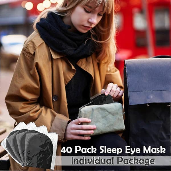 40-pack Sovmask för män, kvinnor, barn, individuellt förpackade sovbindlar ögonbindel svart