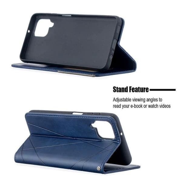 Stötsäkert plånboksfodral - Samsung Galaxy A12 - PU-läder - Magnetisk stängning - Blå - Plånboksfunktion