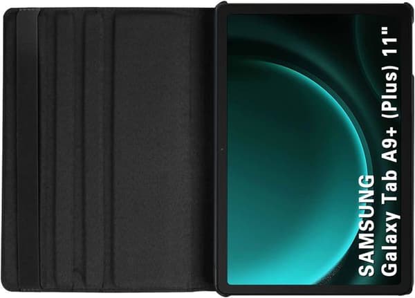Etui til Samsung Galaxy Tab A9+ - 1001 BATTERIES - 360° Roterende Stand - PC/PU Beskyttelse - Sort