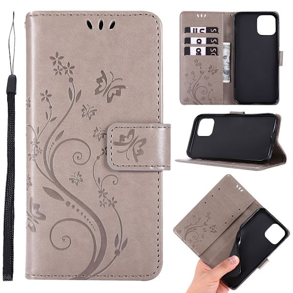 iPhone 12 / 12 Pro - Blomster Cover - Grå Grå Grey Grå