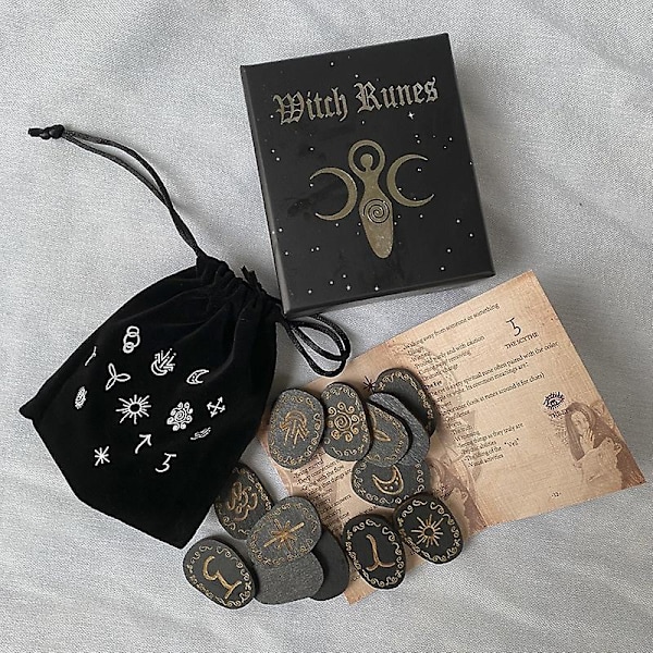 Häxa Häxkonst Trä Runor Set Häxor Set Brädspel Bordsspel Spådomsrunstenar Häxa Tillbehör Tarotkort