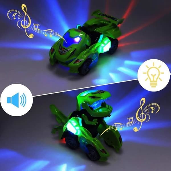 Transformerende dinosaurleke - Switch and Go Dino - LED-lys - Musikk - 2 i 1 - Grønn