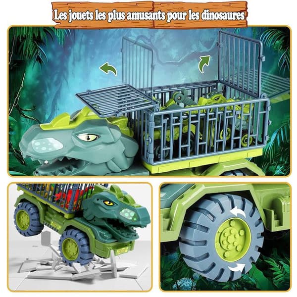 Dinosauruskuljetusauto - Dinosauriauto - ABS - 15 hahmoa - Vihreä