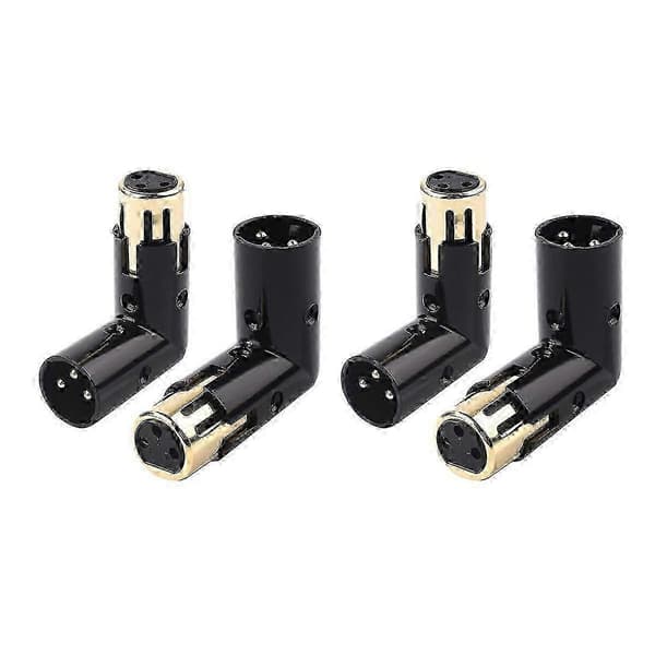 4 STK Audioadapterstik Justerbar Han til Hun Retvinklet XLR-adapter 3-benet Sort XLR 90 Grader